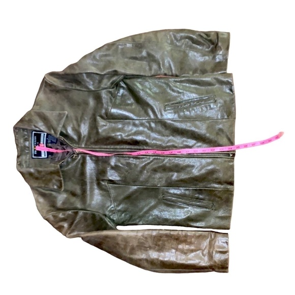 Olive Green Leather Zip Front Jacket - Picture 4 of 6